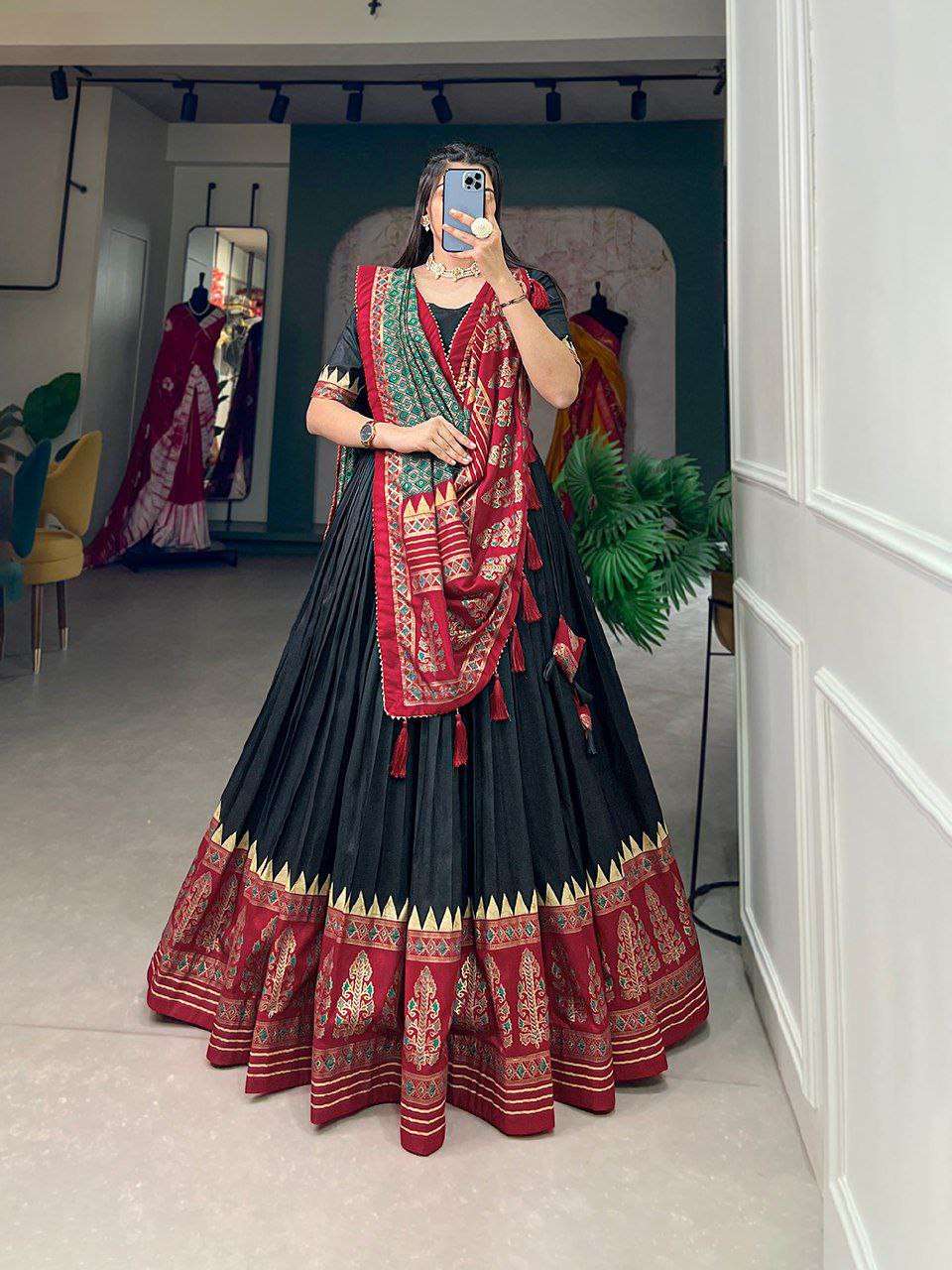 Women's Stitched Ethnic Lehenga Choli with Zari Border and Contrast Dupatta - Image 2
