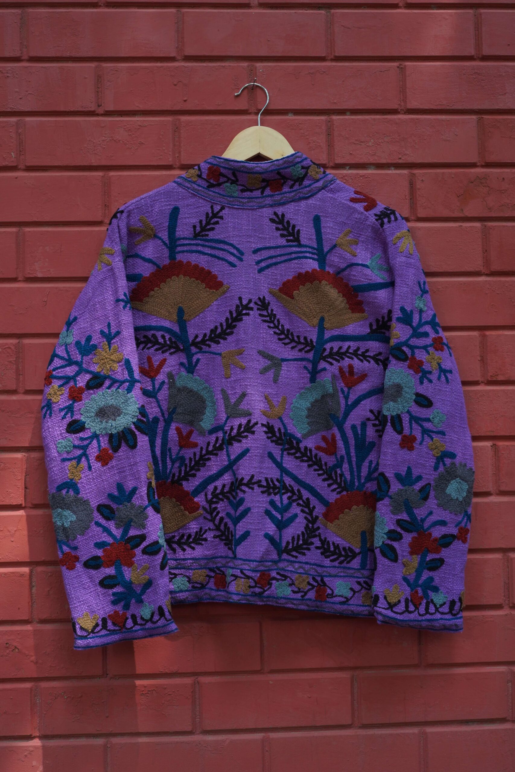 Womens Dark Purple Velvet Embroidered Jacket with Floral Design - Image 2